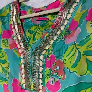 Lilly Pulitzer Colorful Floral Dress with Beaded Accents